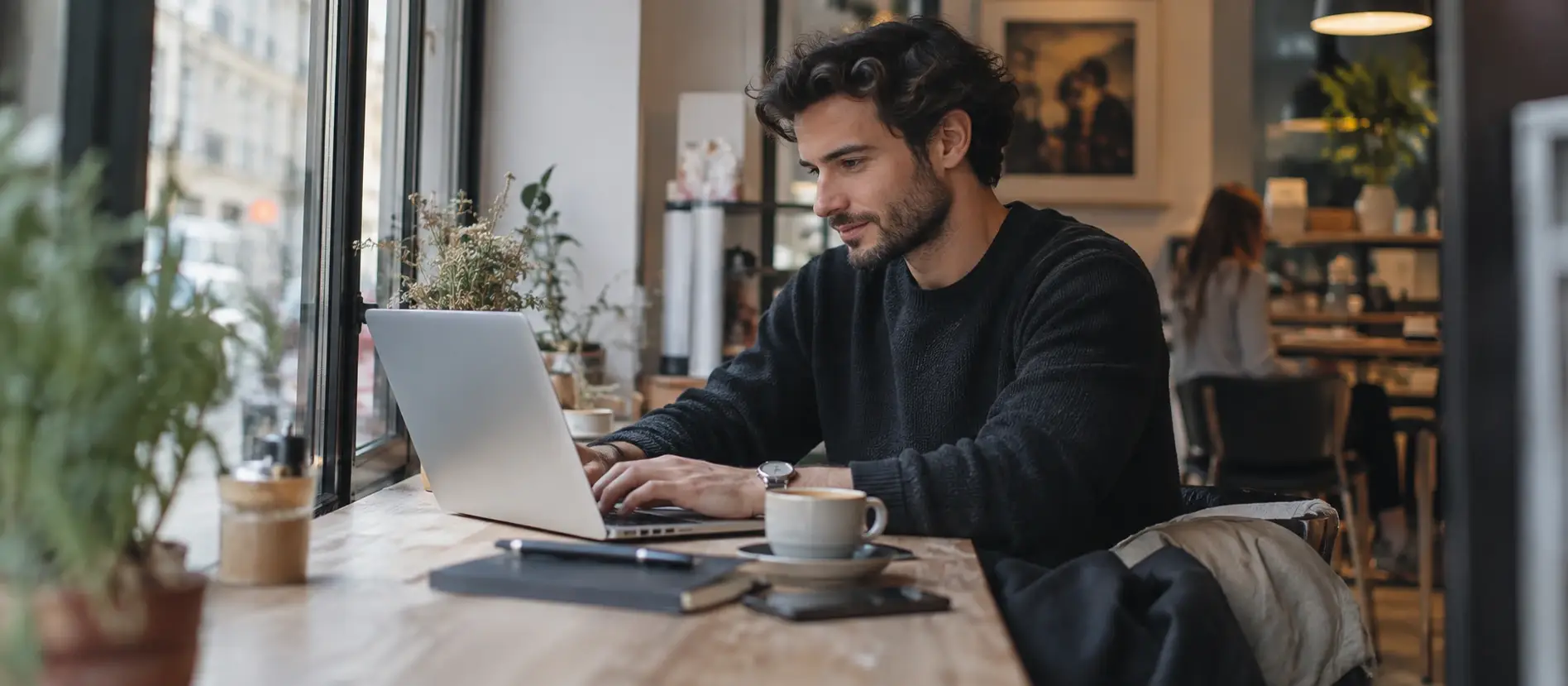 Person arbeitet konzentriert an einem flexiblen Arbeitsplatz